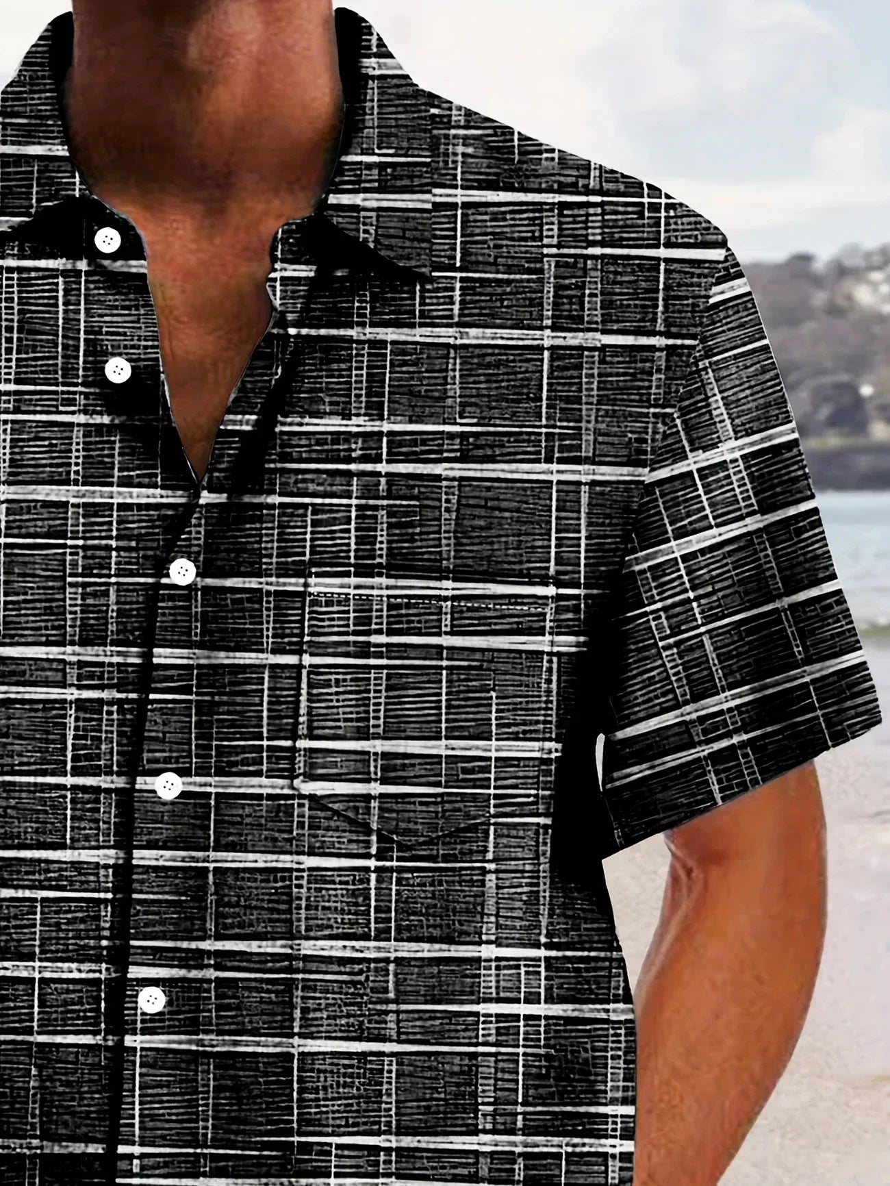 Herren Kariertes Kurzarmhemd Büroshirt Modern