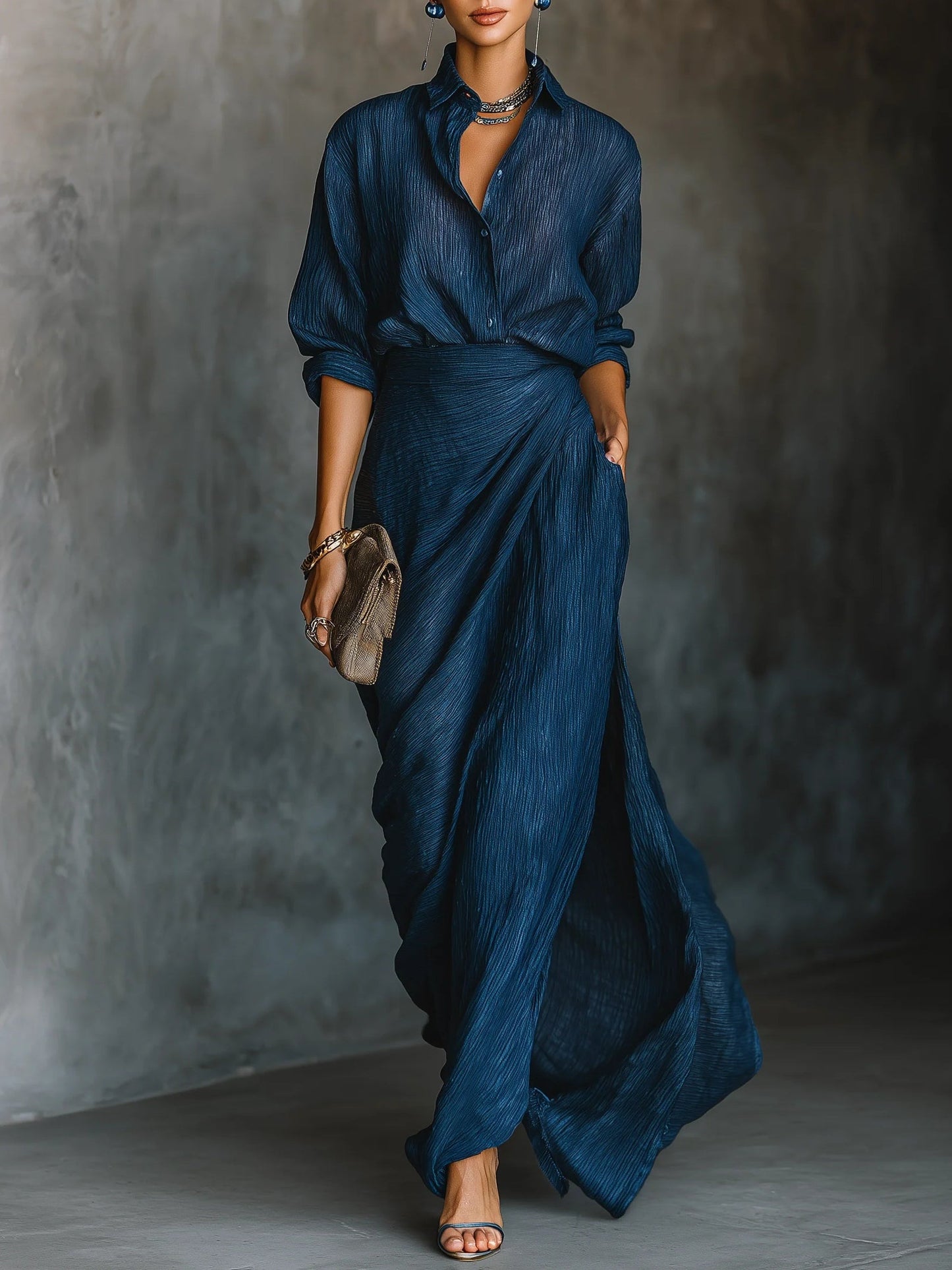 Damen Langkleid Set Hemd und Rock Elegantes Design - Norvielle