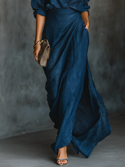 Damen Langkleid Set Hemd und Rock Elegantes Design