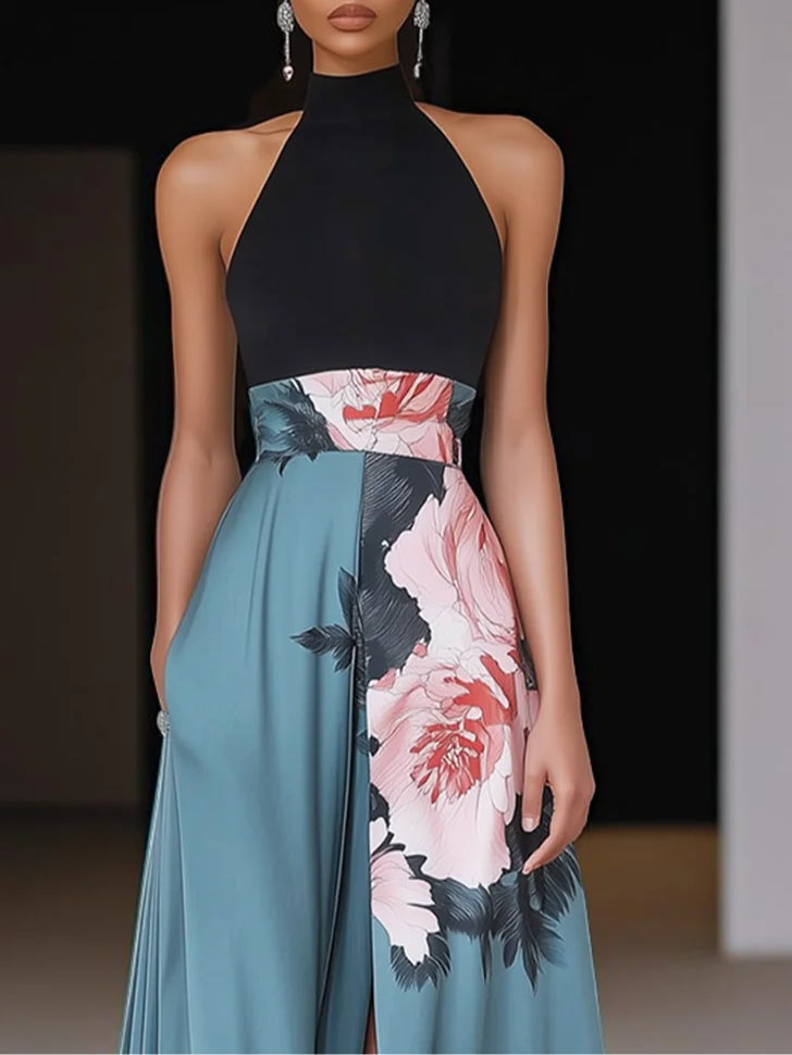 Damen Ärmelloses Maxikleid Blumenmuster Sommerkleid