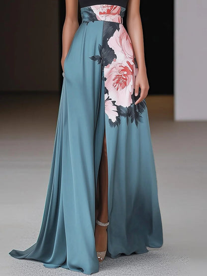 Damen Ärmelloses Maxikleid Blumenmuster Sommerkleid