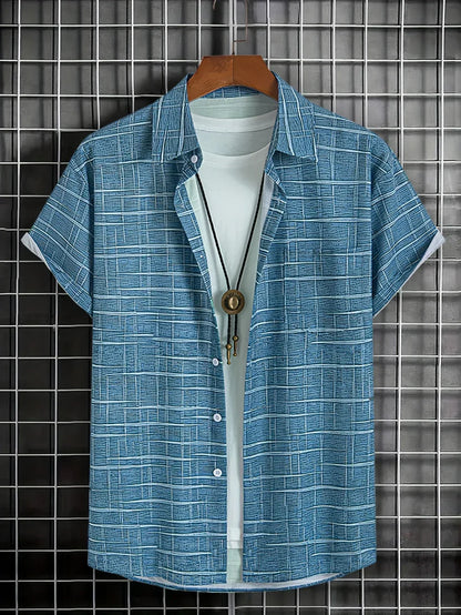 Herren Kariertes Kurzarmhemd Büroshirt Modern