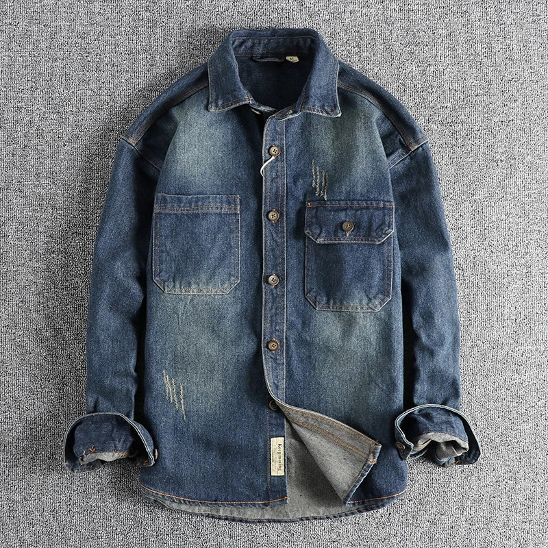 Herren Jeanshemd Used Look Blau