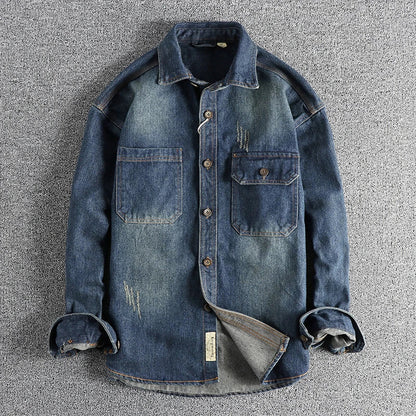 Herren Jeanshemd Used Look Blau