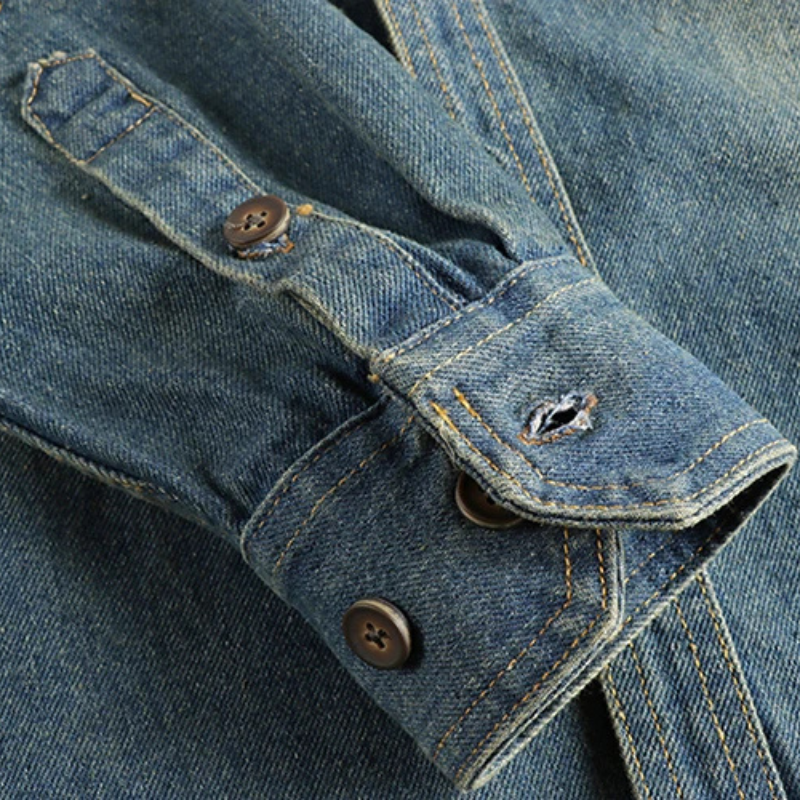 Herren Jeanshemd Used Look Blau