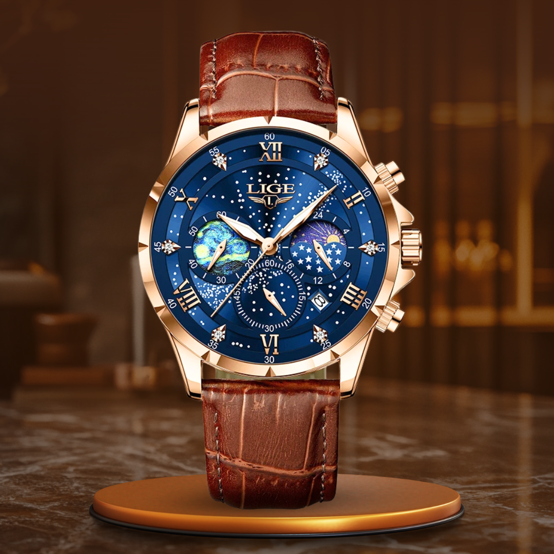 Herren Armbanduhr Mondphase Edelstahl Schwarz - Norvielle