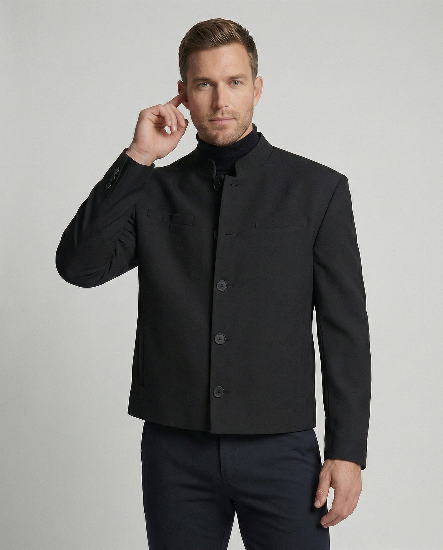 Herren Steppjacke Kurz Schwarz Wolle - Norvielle