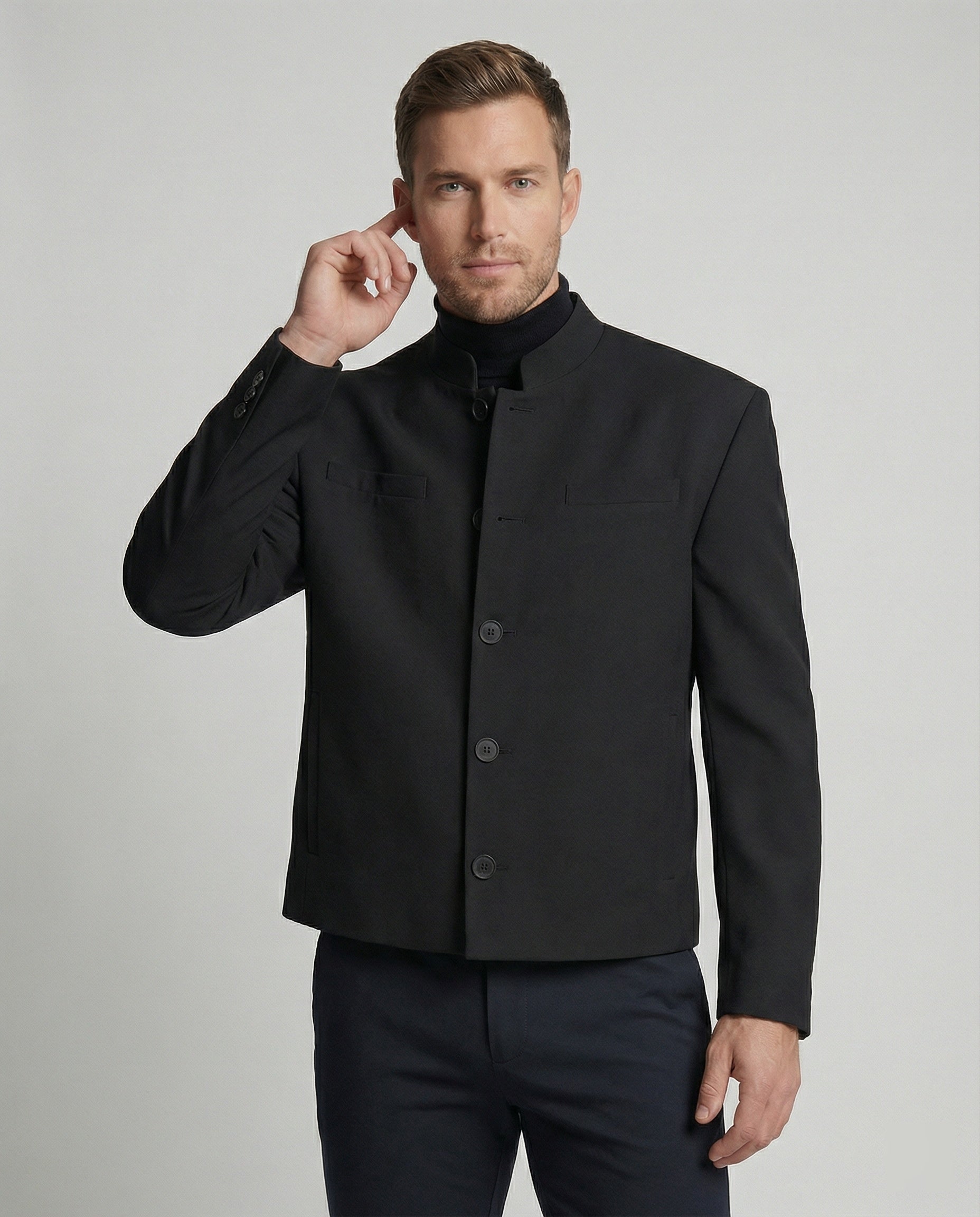 Herren Steppjacke Kurz Schwarz Wolle - Norvielle