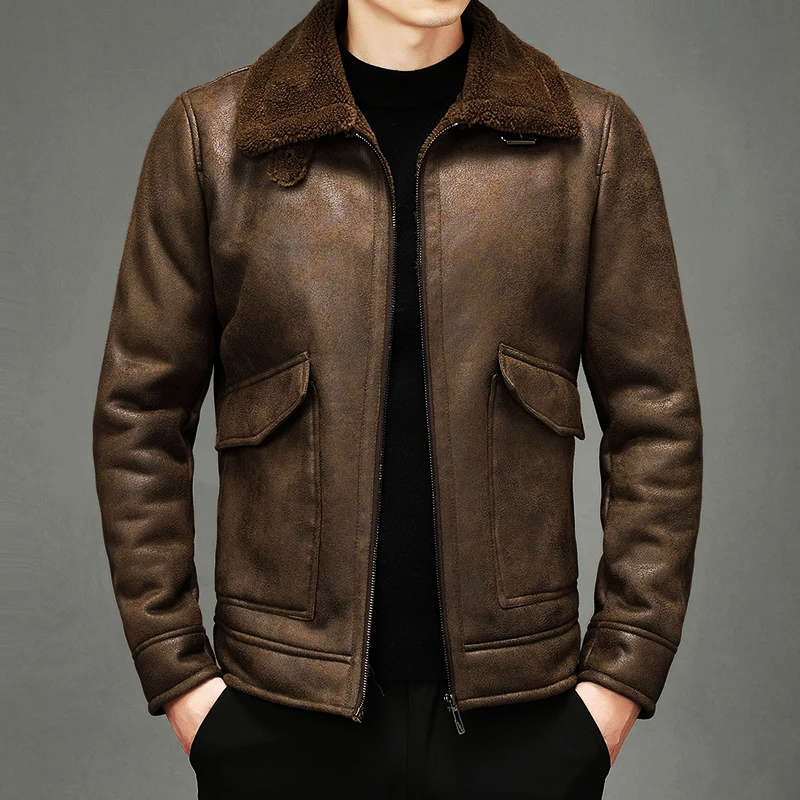 Herren Lederjacke Vintage Ledermantel Elegant Schwarz - Norvielle