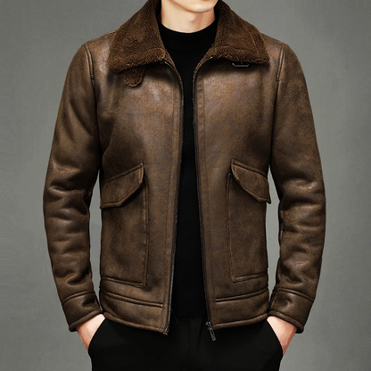 Herren Lederjacke Vintage Ledermantel Elegant Schwarz - Norvielle