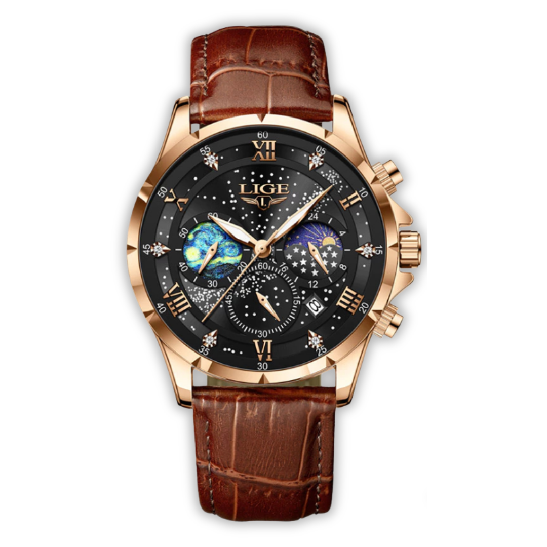 Herren Armbanduhr Mondphase Edelstahl
