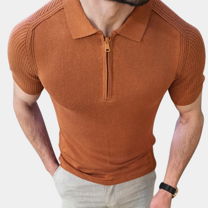 Herren Poloshirt aus Baumwolle Reißverschluss Elegant Blau