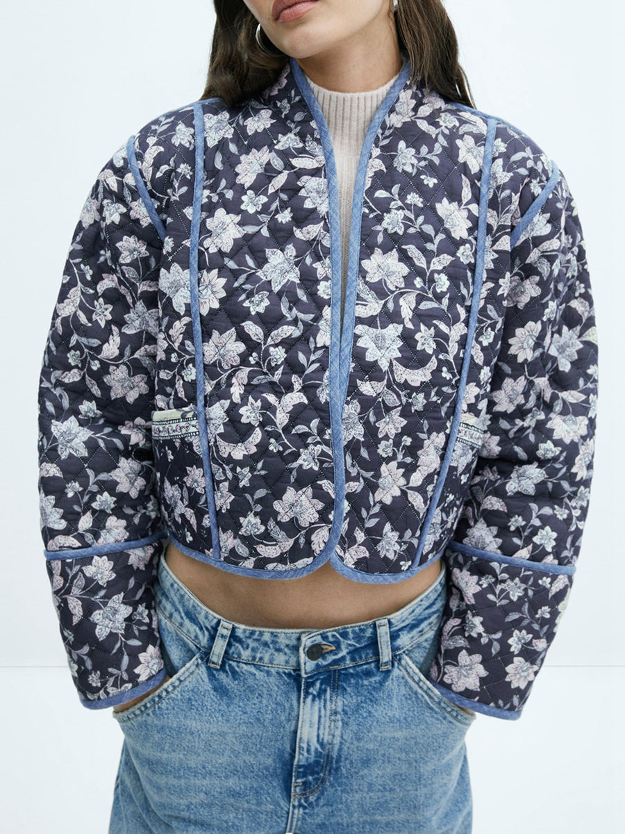 Damen Übergangsjacke Quilted Reversibel Blumenmuster - Norvielle