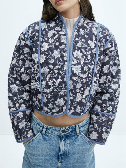 Damen Übergangsjacke Quilted Reversibel Blumenmuster - Norvielle