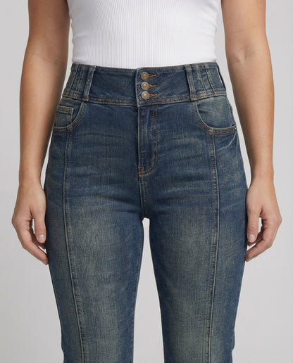 Blaue Damen High-Waist Slimfit Jeans