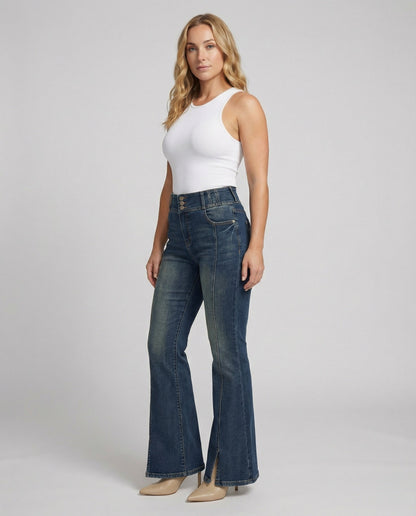 Blaue Damen High-Waist Slimfit Jeans