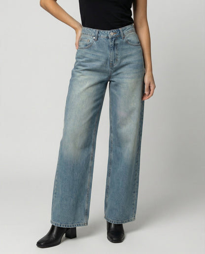 Damen Jeans Blau Katzenmuster Weites Bein - Norvielle