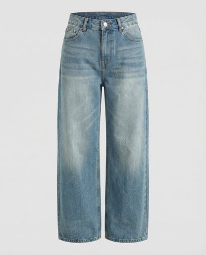 Damen Jeans Blau Katzenmuster Weites Bein