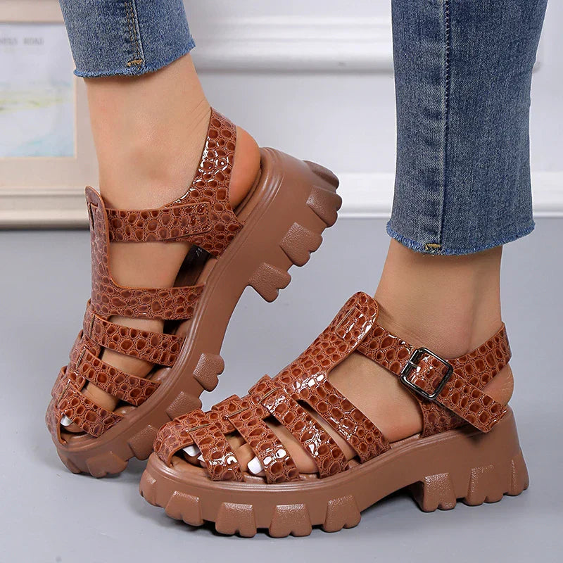 Damen Sandalen Gladiatoren-Style Leder Braun