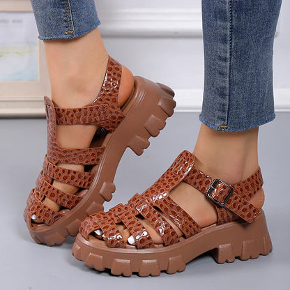 Damen Sandalen Gladiatoren-Style Leder Braun
