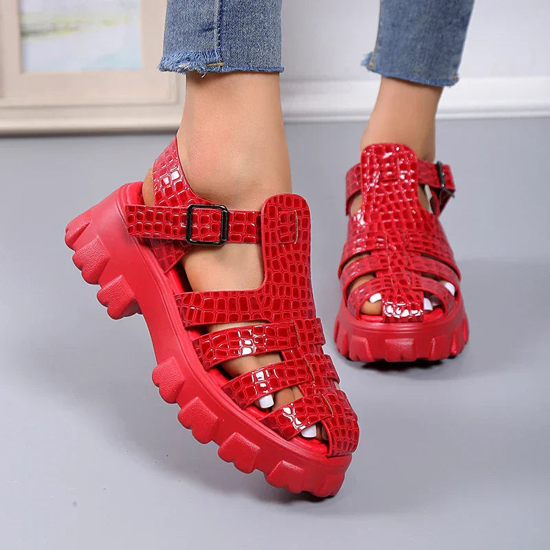 Damen Sandalen Gladiatoren-Style Leder Braun
