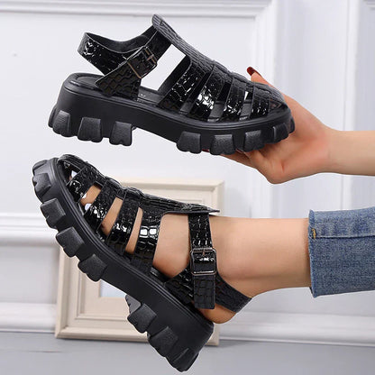 Damen Sandalen Gladiatoren-Style Leder Braun