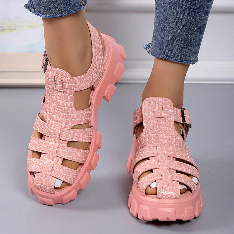 Damen Sandalen Gladiatoren-Style Leder Braun