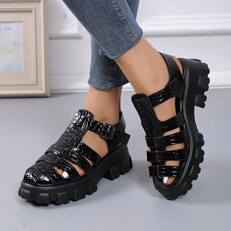 Damen Sandalen Gladiatoren-Style Leder Braun
