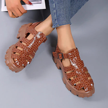 Damen Sandalen Gladiatoren-Style Leder Braun