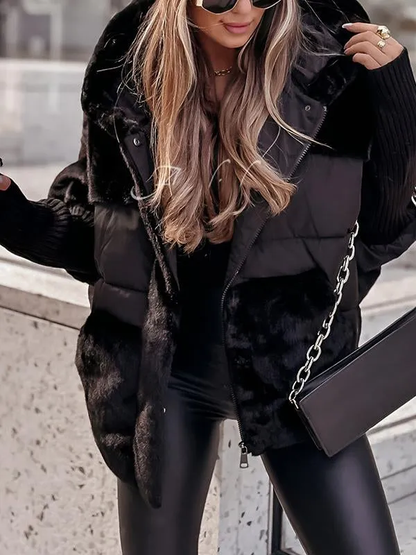Damen Winterjacke Alvéra in Schwarz mit Kapuze