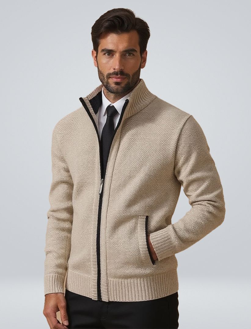 Damen Strickcardigan Reißverschluss Warm Beige - Norvielle