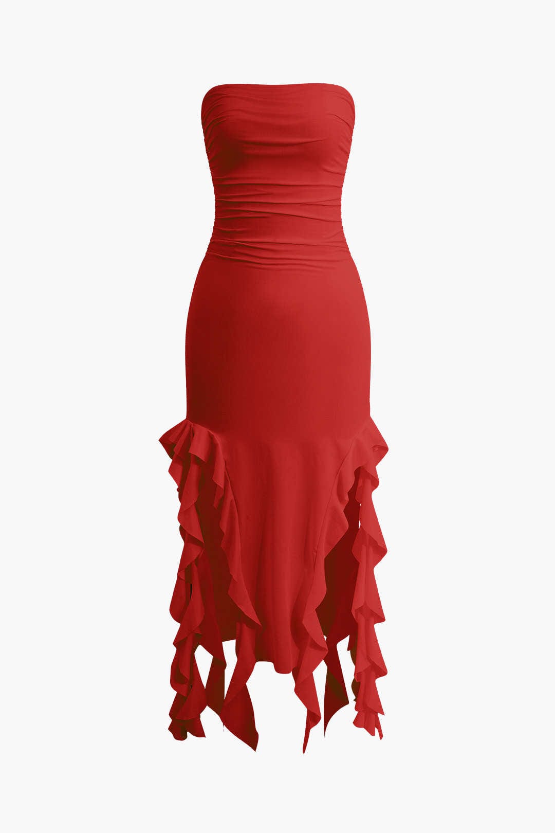 Damen Maxikleid Volant Rüschen Eleganz