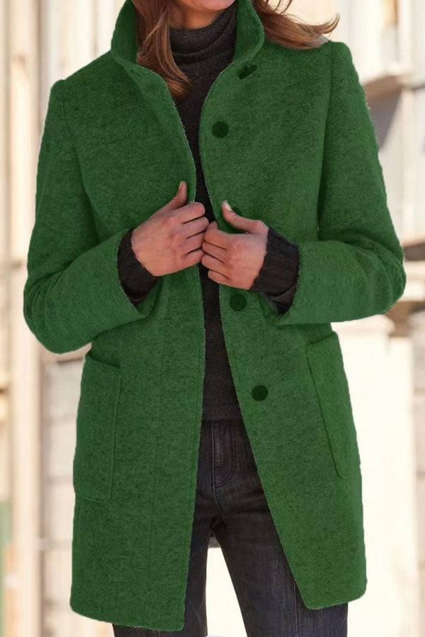 Elegante Damen Wolljacke Stehkragen Uni-Farbe