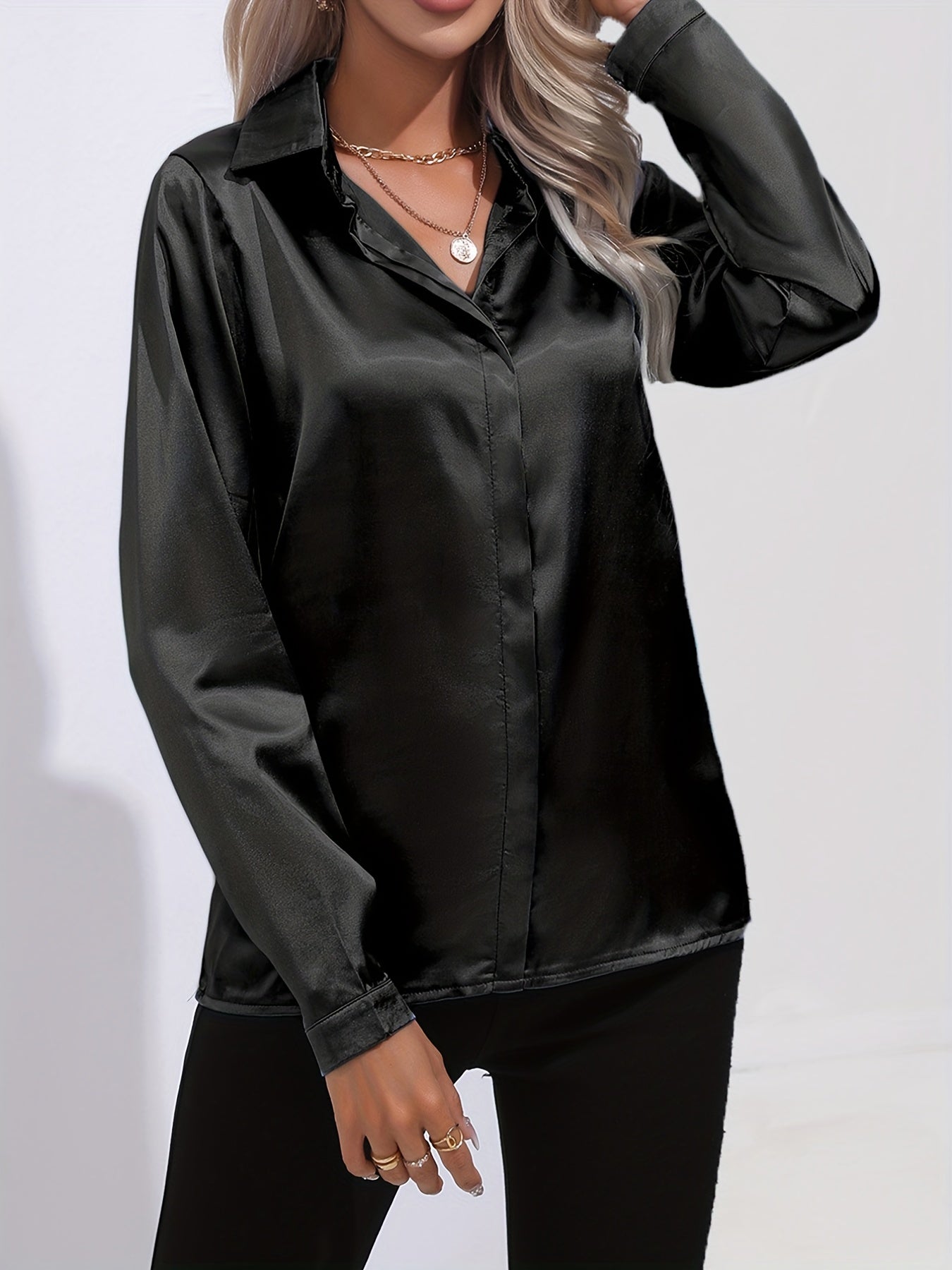 Damen Satinhemd Elegantes Langarmoberteil