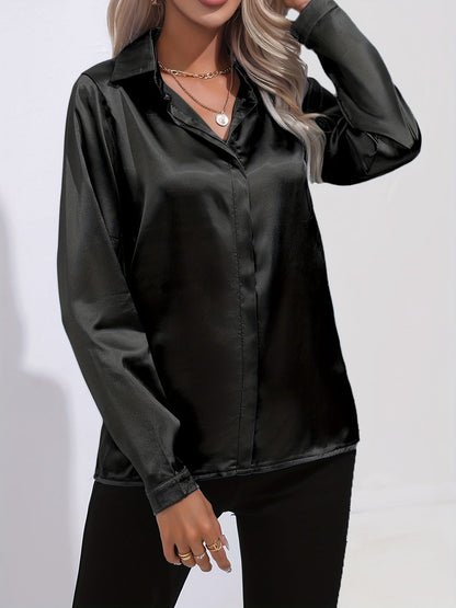 Damen Satinhemd Elegantes Langarmoberteil