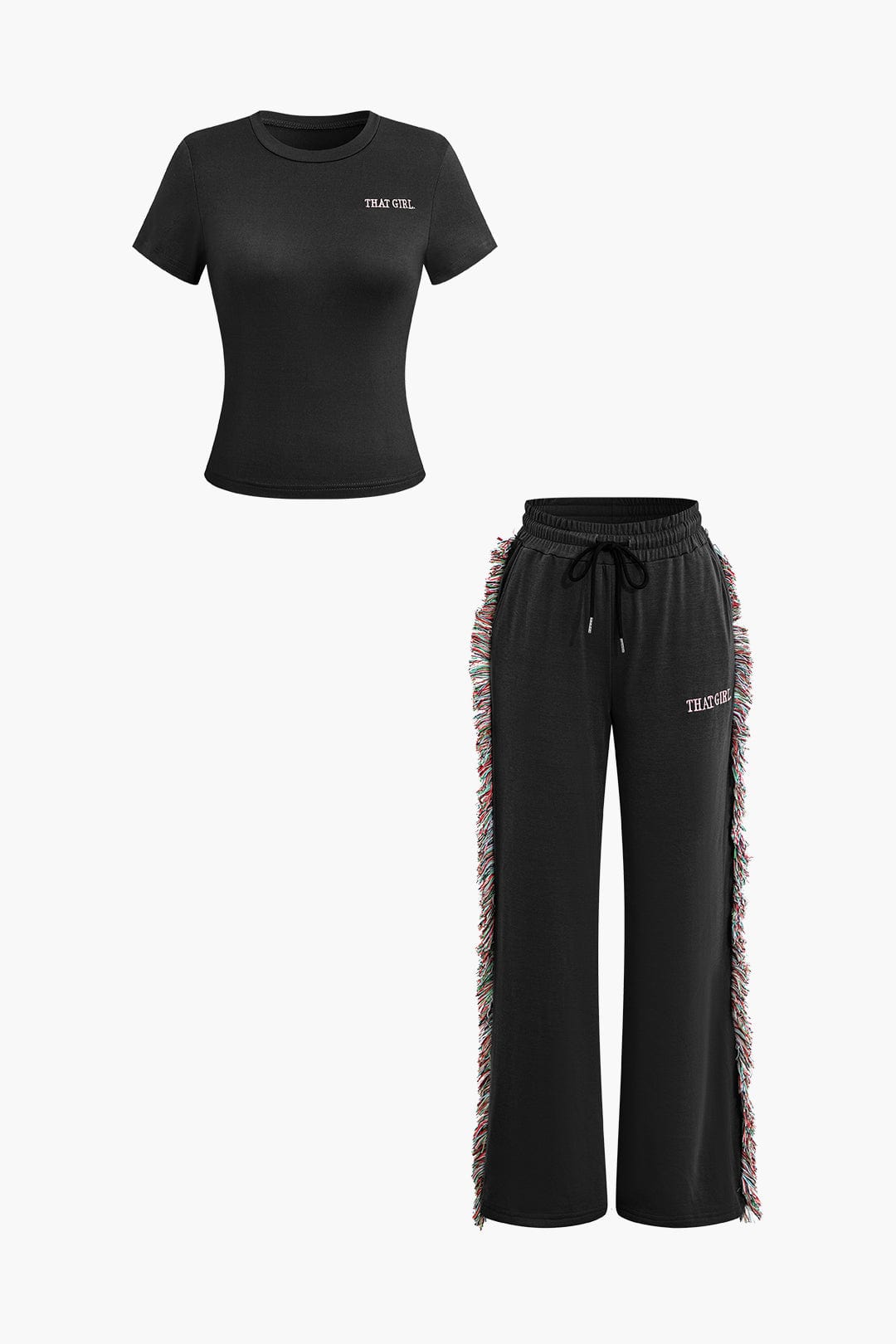 Damen Freizeit-Outfit Fransen-Design Grün