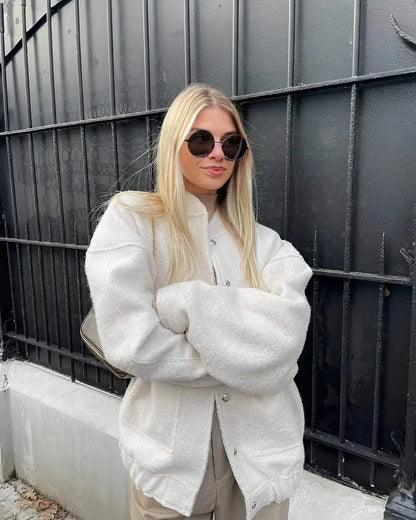 Übergroße Fleece-Bomberjacke Oversized mit Druckknöpfen - Norvielle