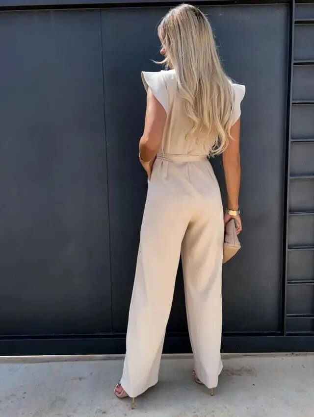 Damen Jumpsuit Schmetterlingsärmel Mit Gürtel