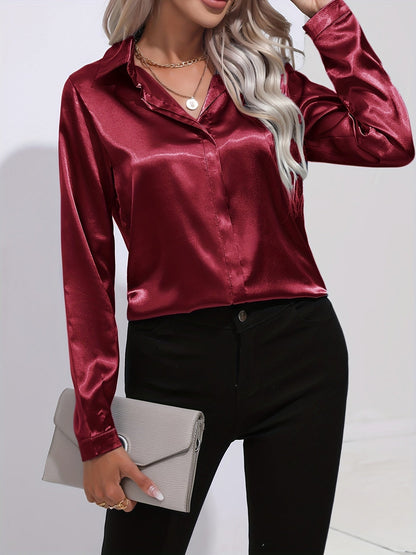 Damen Satinhemd Elegantes Langarmoberteil