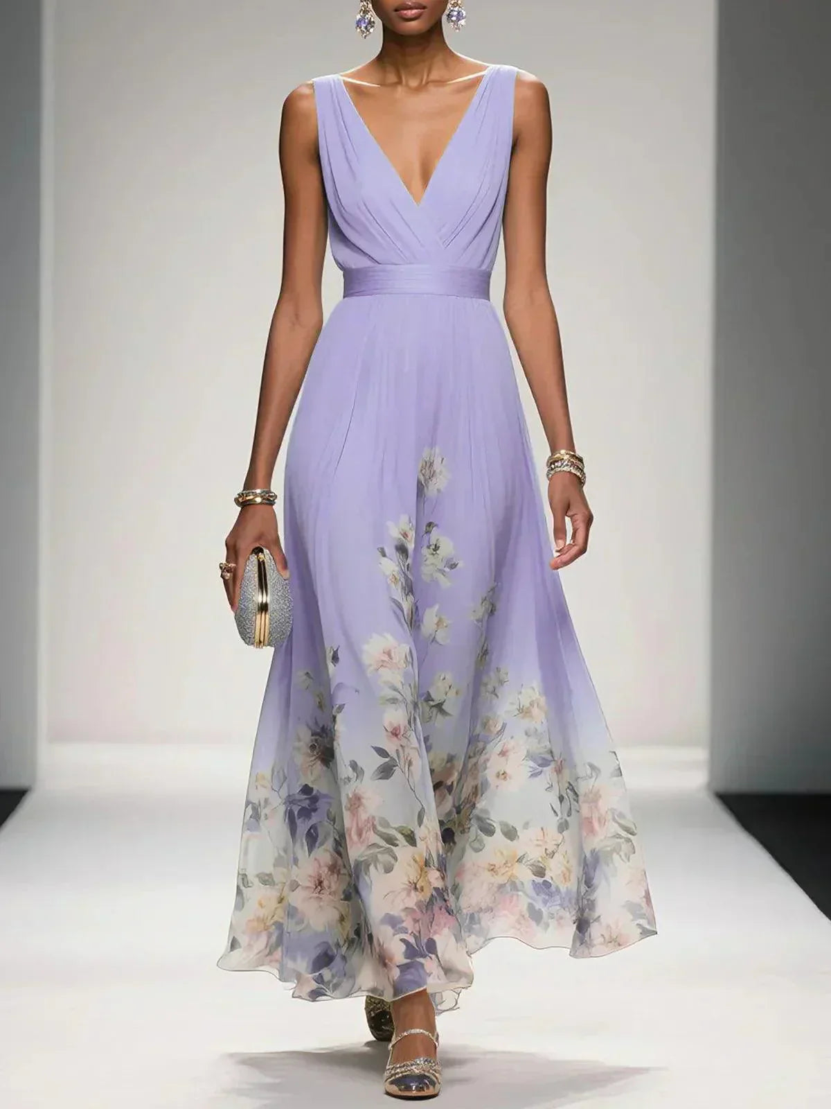 Damen Hochzeitskleid Blumenmuster Elegant - Norvielle