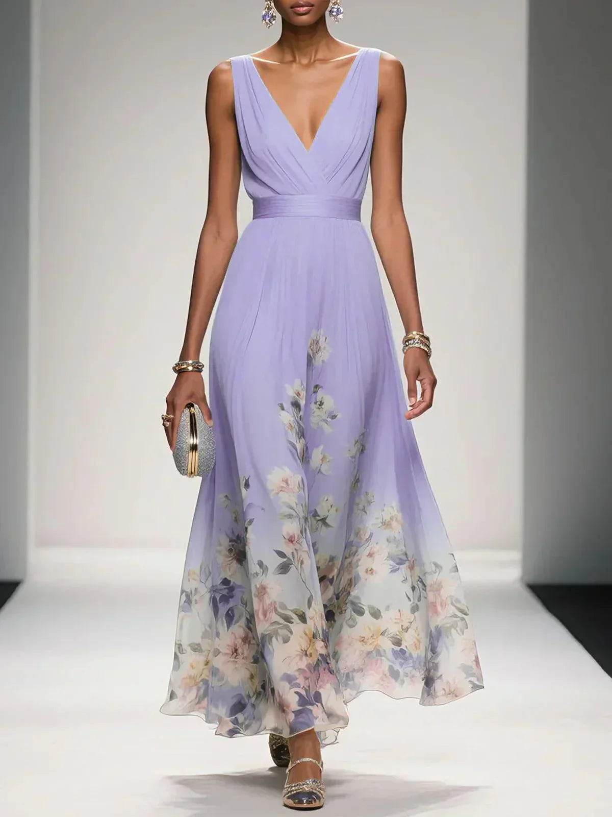 Damen Maxikleid Sommer Floralmuster Leicht