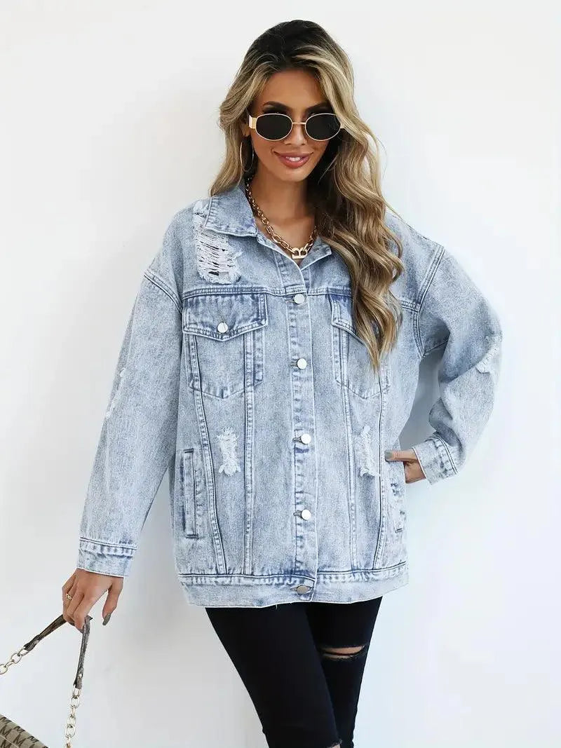 Damen Oversized Jeansjacke Groß Trendy - Norvielle
