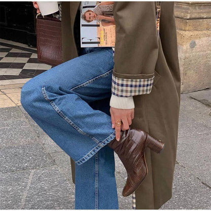 Damen Trenchcoat Lang Wasserfest Kariert