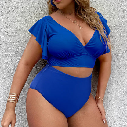 Damen Badeanzug Große Größe Hochtaille Rüschen