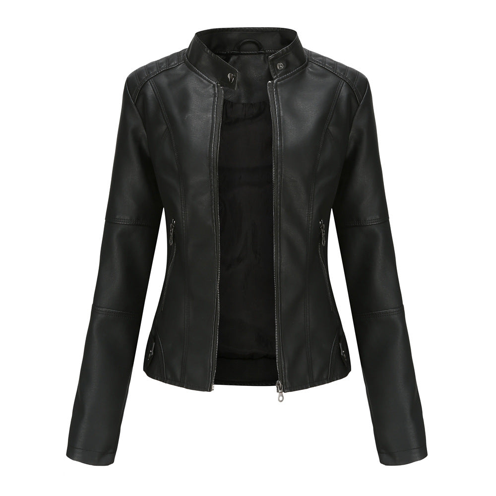 Damen Lederjacke Biker-Style Stehkragen