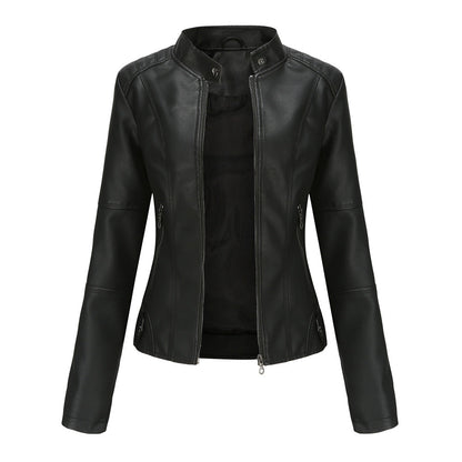 Damen Lederjacke Biker-Style Stehkragen