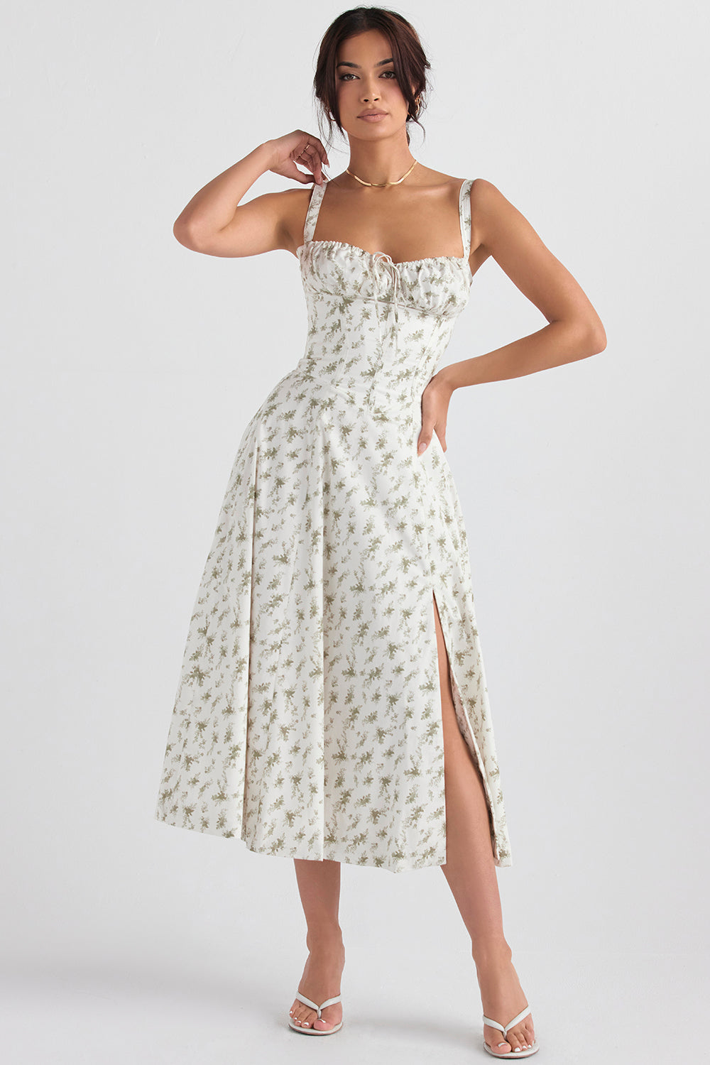 Pastellgrünes Damen-Midikleid Taillenformendes Sommerkleid - Norvielle