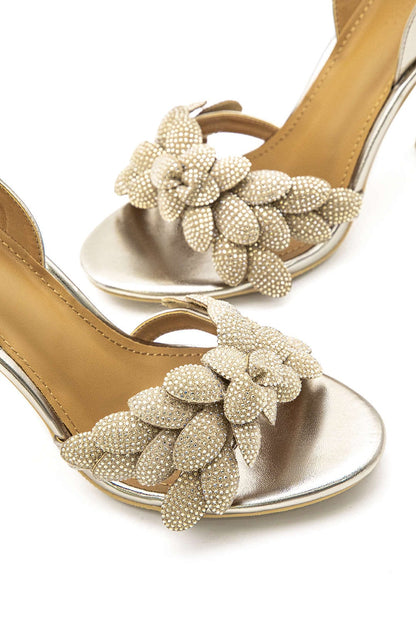 Damen Slingback Sandalen Strasssteinen Hochzeitsschuhe Gold