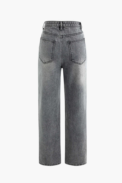 Damen Jeans Asymmetrischer Bund Trendy Frauenjeans