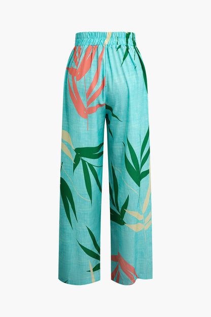 Damen Zweiteiler Baumwolle Knoten-Oberteil Bambus-Print-Hose